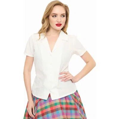 Unique Vintage 1940s Notched Collar Blouse In White
