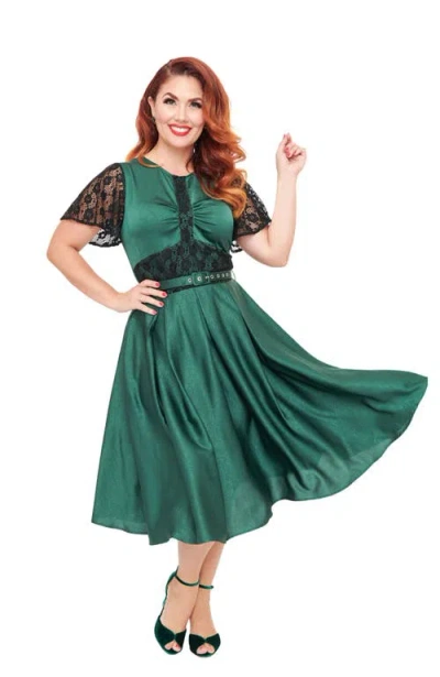 Unique Vintage 1940s Pleated Bodice Swing Dress In Green