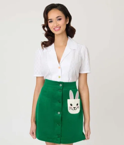 Unique Vintage 1940s Short Sleeve Collared Button Down Woven Blouse In Multi