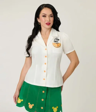 Unique Vintage 1940s Short Sleeve Collared Button Down Woven Blouse In White