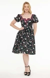 Unique Vintage 1940s Sweetheart Button Front Swing Dress In Black