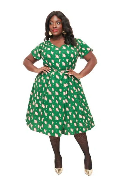 Unique Vintage 1940s Tulip Sleeve Swing Dress In Hunter Green