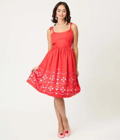 Unique Vintage 1950s Bobbie Swing Dress In Red