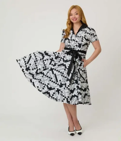 Unique Vintage 1950s Collared Shirt Dress In Black