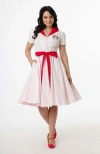 Unique Vintage 1950s Collared Shirt Dress In Pink & White Striped