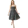 Unique Vintage 1950s Cotton Swing Dress In Black