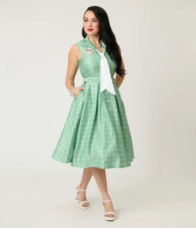 Unique Vintage 1950s Edith Swing Dress In Green
