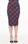 Unique Vintage 1950s High Waist Tracy Wiggle Skirt In Green/red Plaid