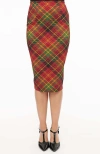 Unique Vintage 1950s High Waist Tracy Wiggle Skirt In Orange Green Plaid