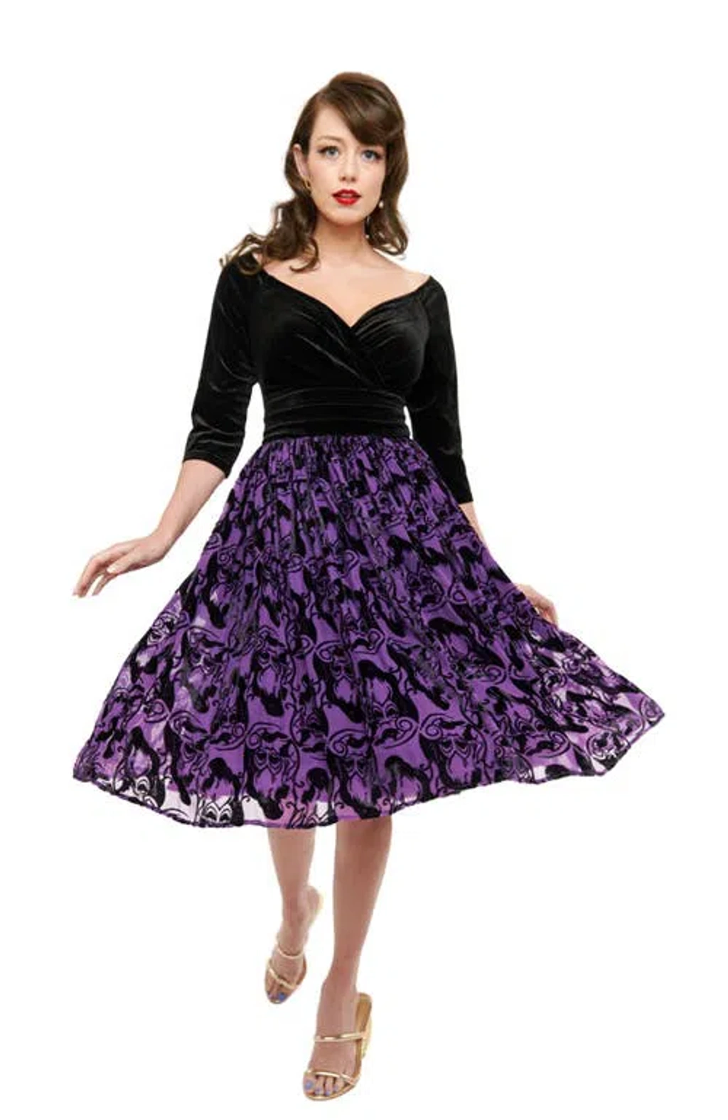 open lace back dress Unique Vintage Plus Size Purple Confetti Hollie Swing Dress main image 1