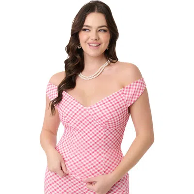 Unique Vintage 1950s Off The Shoulder Violet Top In Pink Gingham