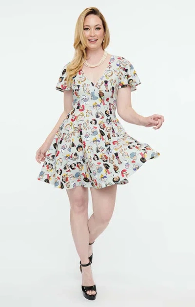 Unique Vintage 1950s Poppy Flare Dress In Grey Disney Princess Print