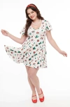 Unique Vintage Plus Size 1950s Poppy Flare Dress In Ivory Christmas Print
