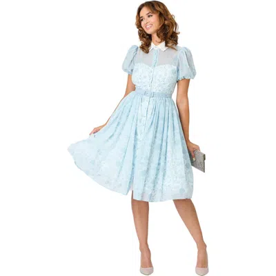 Unique Vintage 1950s Short Sleeve Collared Hollie Swing Dress In Blue