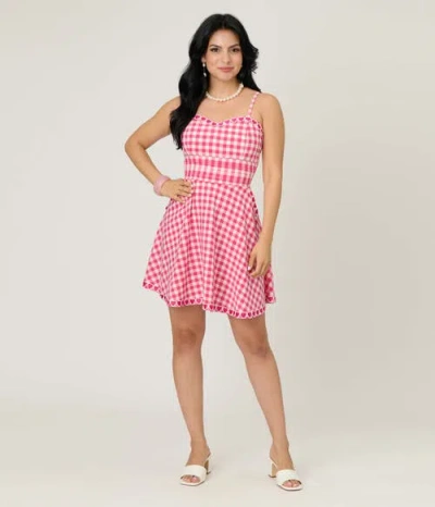 Unique Vintage 1950s Sleeveless Cotton Flare Dress In Pink