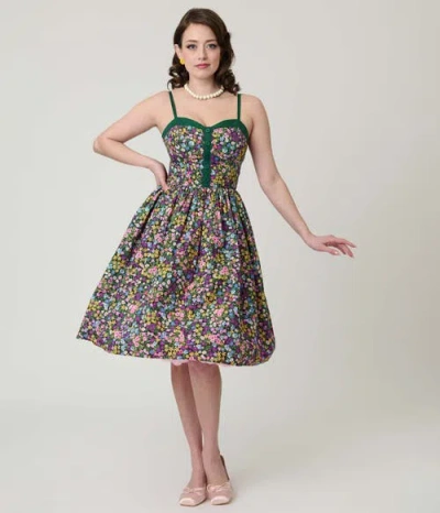 Unique Vintage 1950s Sleeveless Swing Dress In Green