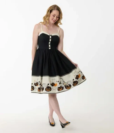 Unique Vintage 1950s Sleeveless Swing Dress In Black