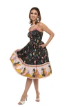 Unique Vintage 1950s Sleeveless Swing Dress In Black/light Pink