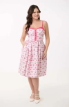 Unique Vintage 1950s Sleeveless Swing Dress In White/pink Snail Print