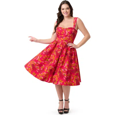 Unique Vintage 1950s Sweetheart Sleeveless Swing Dress In Red