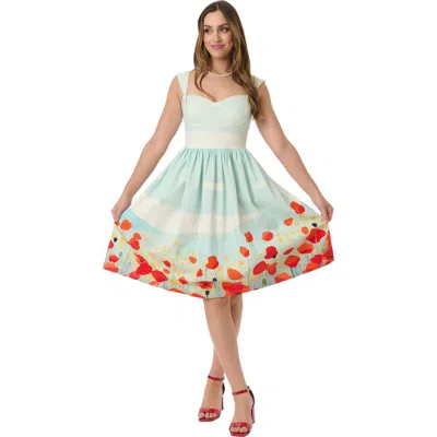 Unique Vintage 1950s Sweetheart Sleeveless Swing Dress In Multi