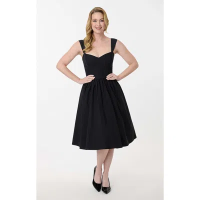 Unique Vintage 1950s Sweetheart Sleeveless Swing Dress In Black