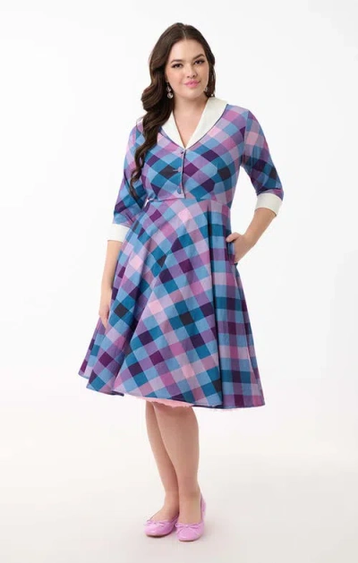 Unique Vintage 1950s Three-quarter Length Sleeve Shirt Dress In Multi