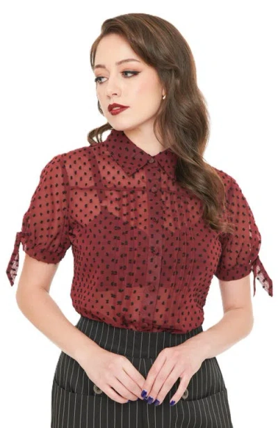 Unique Vintage 1950s Tie Cuff Blouse In Burgundy
