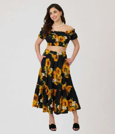 Unique Vintage 1950s Tiered Midi Skirt In Multi