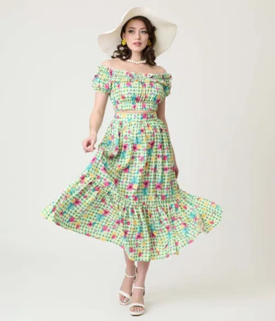 Unique Vintage 1950s Tiered Midi Skirt In Green
