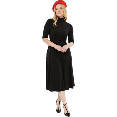 black turtleneck fit and flare dress Jovani 40025