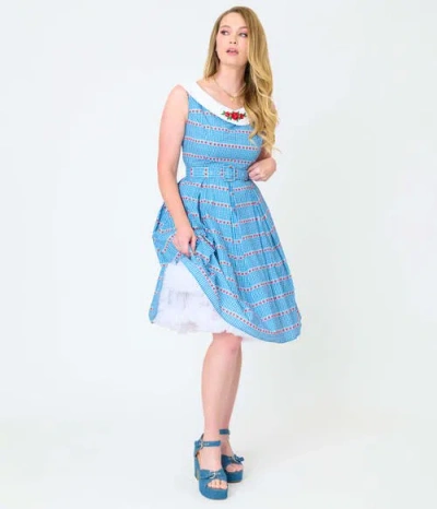 Unique Vintage 1960s Dancing Doll Swing Dress In Blue