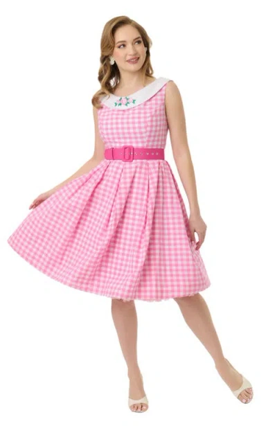 Unique Vintage 1960s Dancing Doll Swing Dress In Pink Gingham