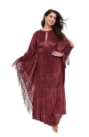Unique Vintage 1960s Fringe Flutter Sleeve Caftan In Burgundy