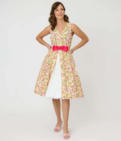 Unique Vintage 1960s Garden Party Swing Dress In Multi