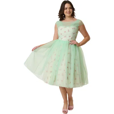 Unique Vintage 1960s Modern Art Swing Dress In Green Floral