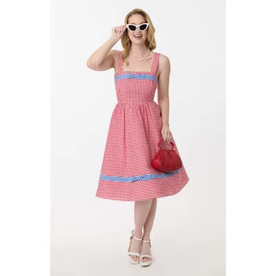 Unique Vintage 1960s Movie Date Swing Dress In Red