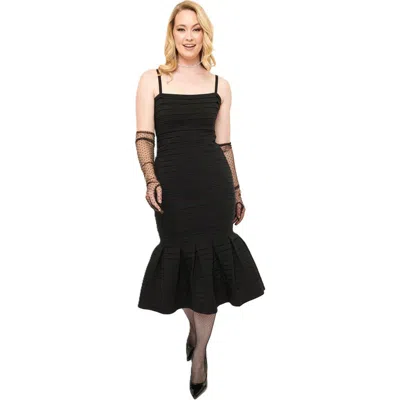 Unique Vintage 1960s Pleated Mermaid Pencil Dress In Black