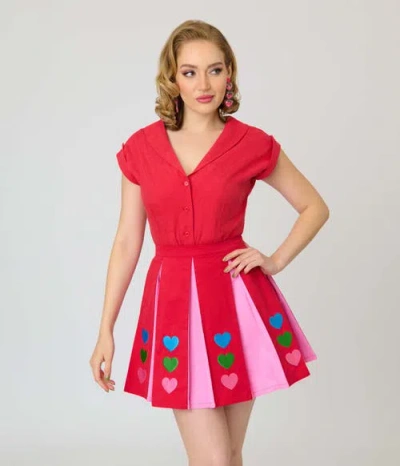 Unique Vintage 1960s Twill Sleeveless Blouse In Red
