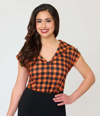 Unique Vintage 1960s Twill Sleeveless Blouse In Brown