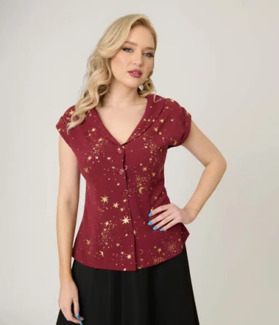 Unique Vintage 1960s Twill Sleeveless Blouse In Burgundy