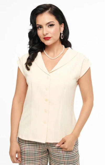 Unique Vintage 1960s Twill Sleeveless Blouse In White