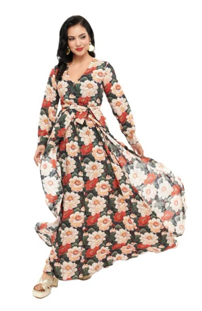 Unique Vintage 1970s Farrah Maxi Dress In White Red Floral