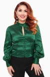 Unique Vintage 1970s Keyhole Button Waist Blouse In Emerald