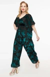 Unique Vintage 1970s Velvet Caftan Jumpsuit In Black & Teal Floral