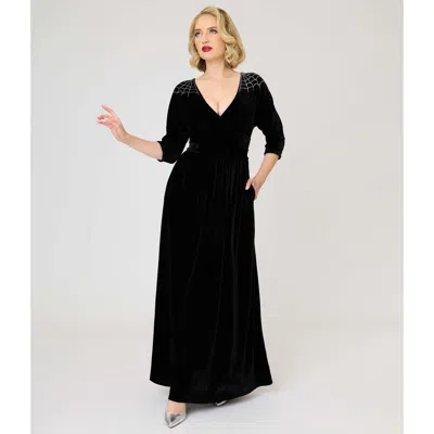 Unique Vintage 3/4 Sleeve Batwing Maxi Dress In Black