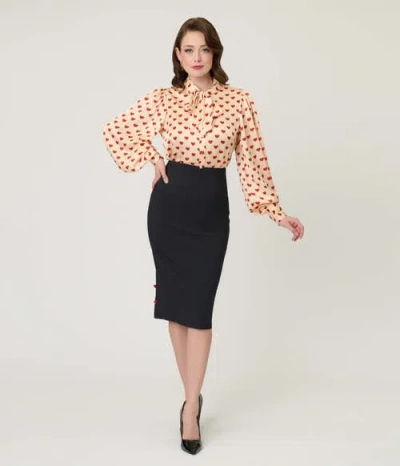 Unique Vintage Back Pleat Pencil Skirt In Brown
