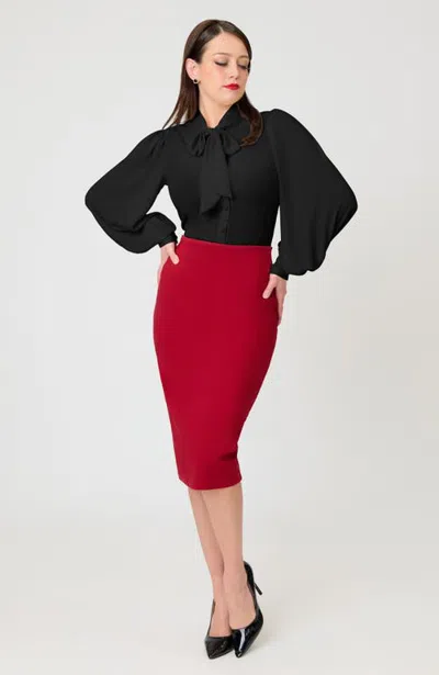Unique Vintage Back Pleat Pencil Skirt In Red