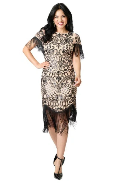 Unique Vintage Beaded Nadine Fringe Flapper Dress In Multi