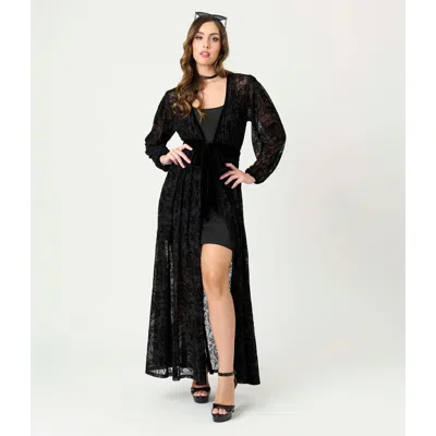 Unique Vintage Billow Long Sleeved Hollywood Duster In Black